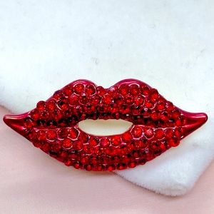 Red Rhinestone Lip Brooch
